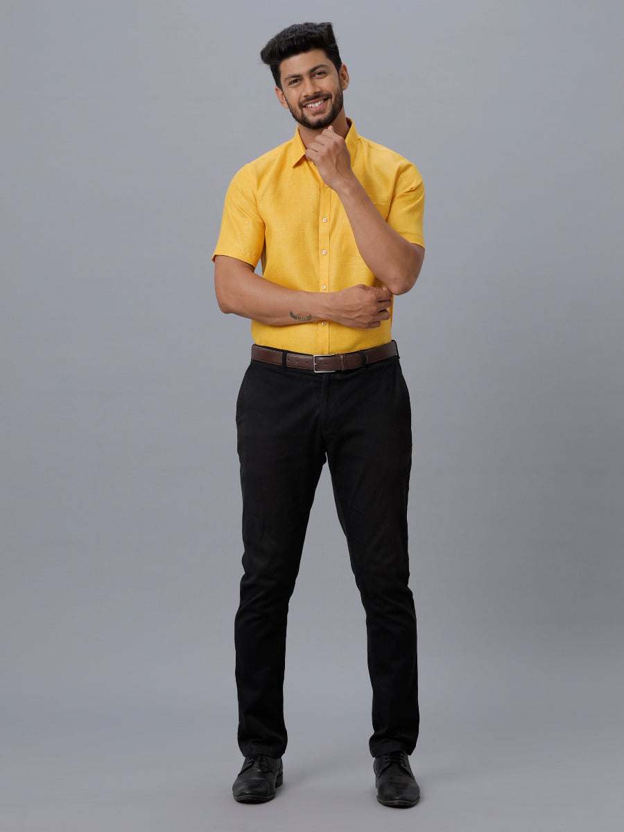 Mens Formal Shirt Half Sleeves Dark Yellow T7 CG5