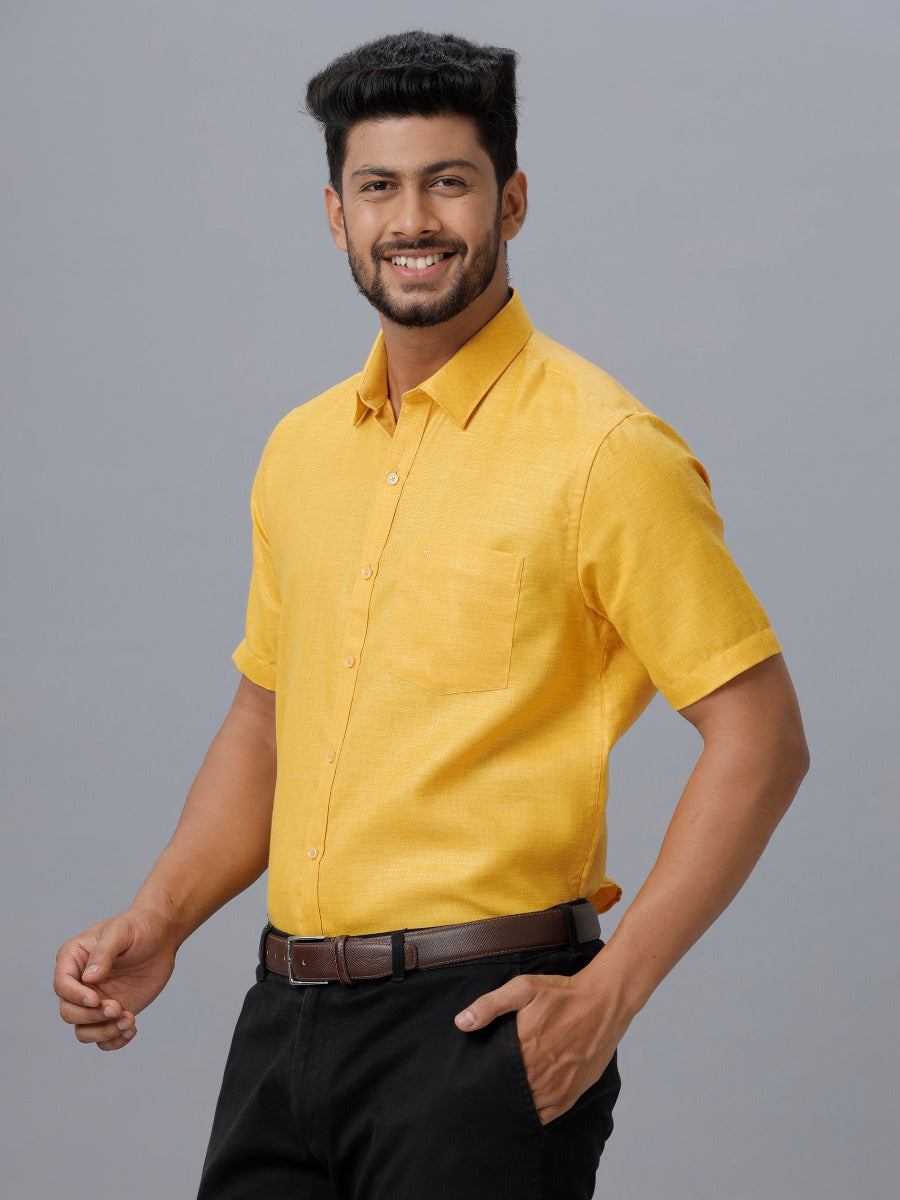 Mens Formal Shirt Half Sleeves Dark Yellow T7 CG5