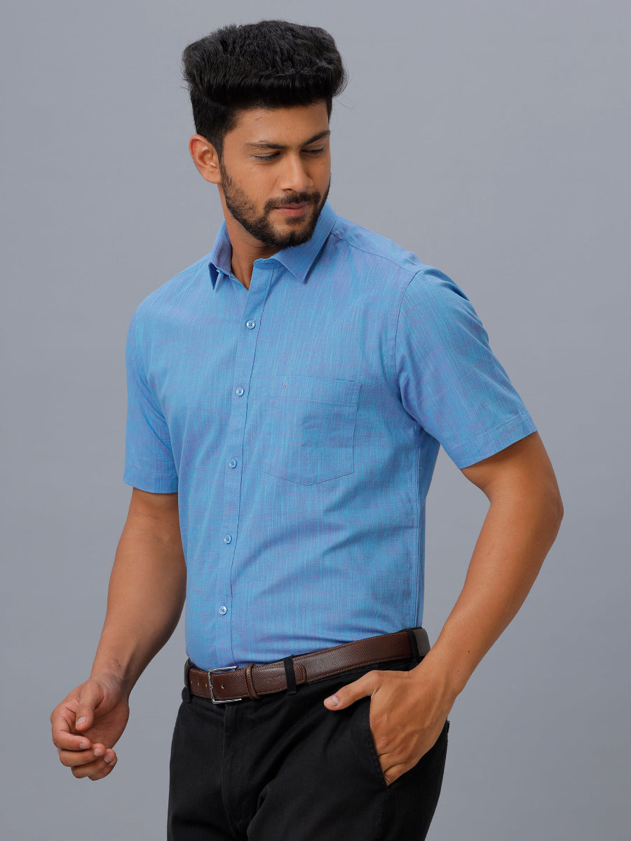 Mens Formal Shirt Half Sleeves Blue CL2 GT17-Side view