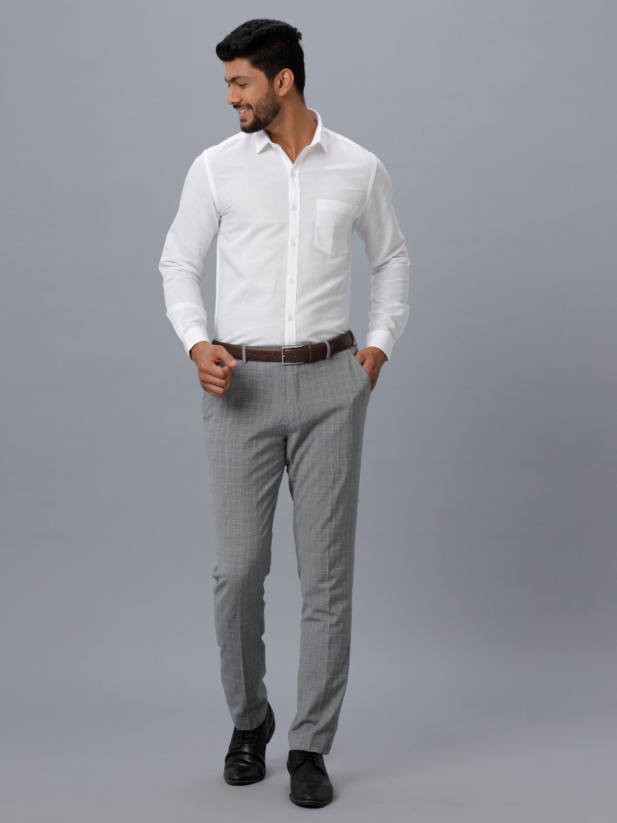 Mens Linen Cotton 7447 White Full Sleeves Shirt-Full view