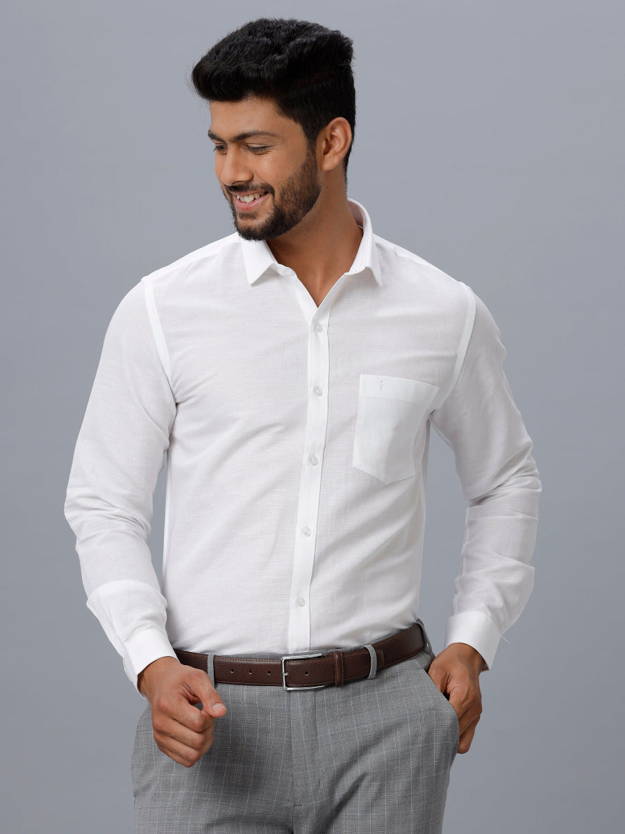 Buy Mens Linen Cotton Shirts |White Shirt-Full Sleeves | Ramraj Cotton