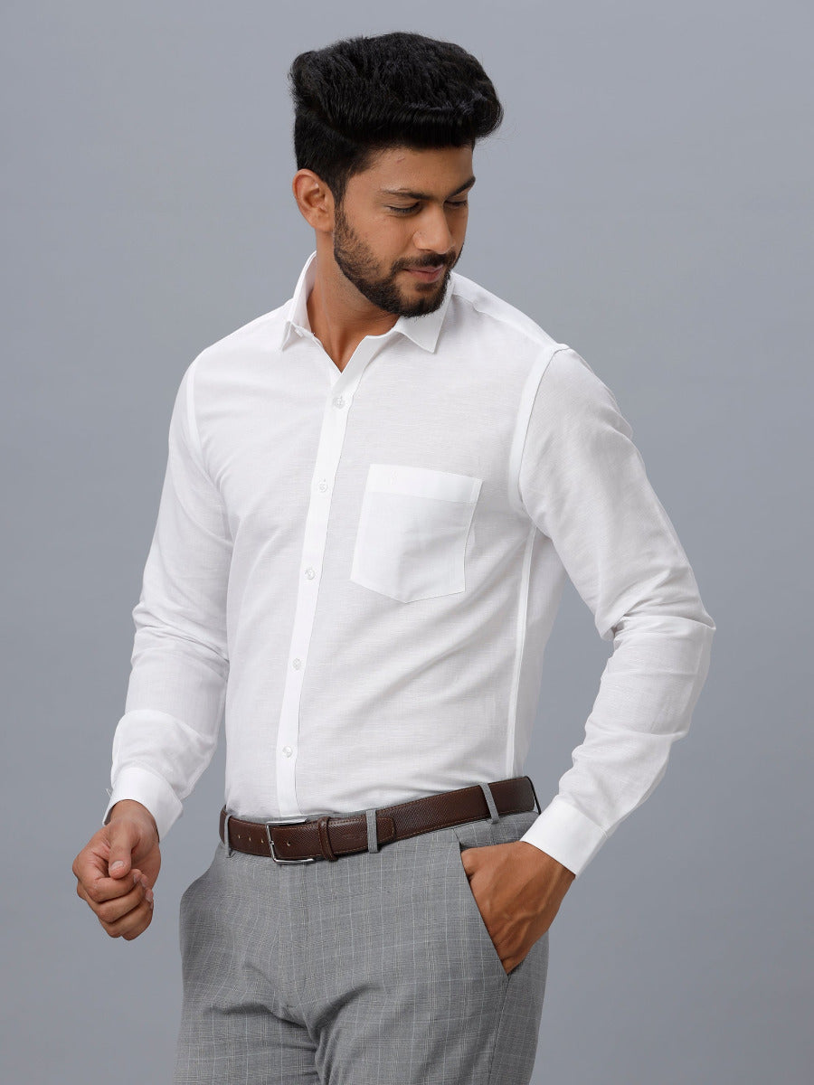 Mens Linen Cotton 7447 White Full Sleeves Shirt-Side view