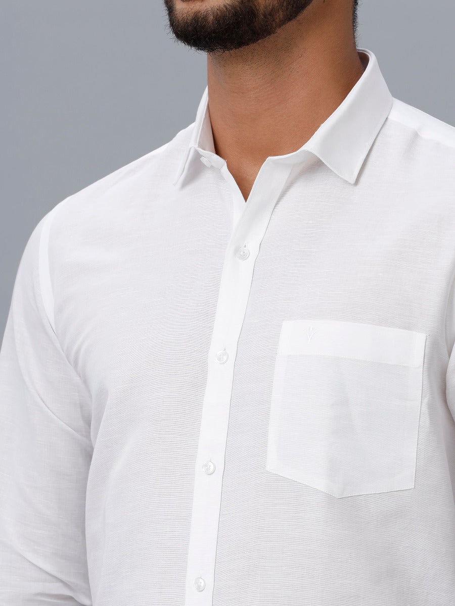 Mens Linen Cotton 7447 White Full Sleeves Shirt-Zoom view