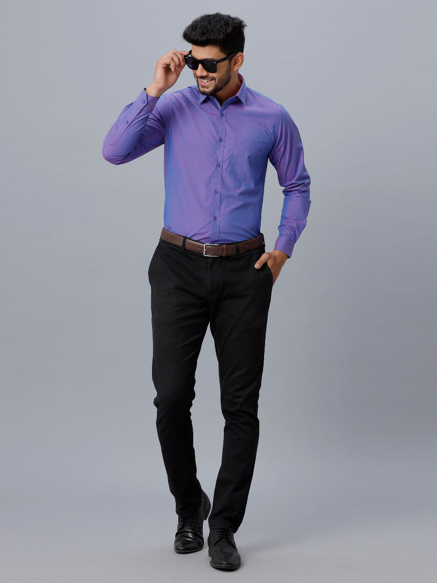 Mens Premium Cotton Formal Shirt Full Sleeves Violet MH G104