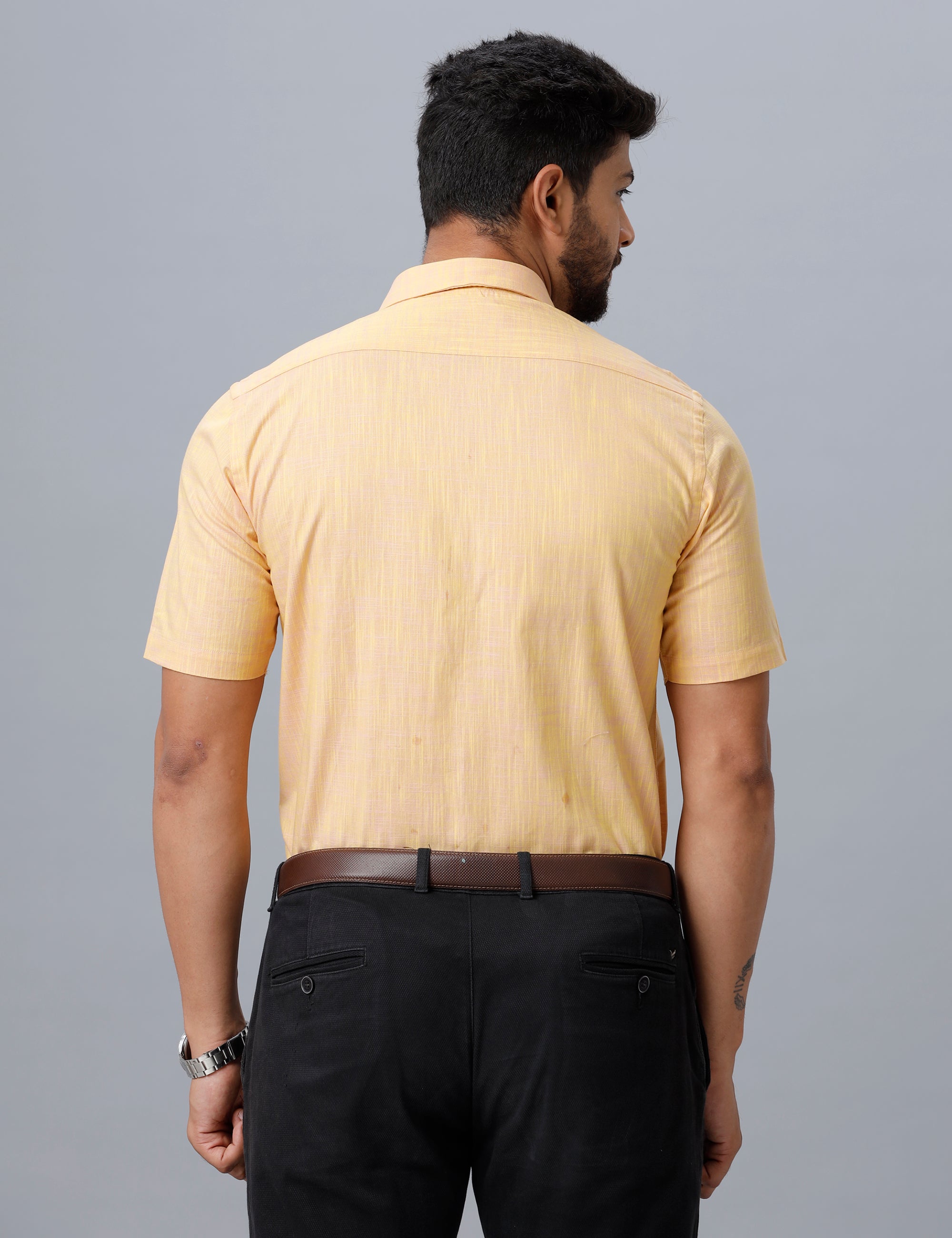 Mens Formal Shirt Half Sleeves Light Orange CL2 GT16-Back view