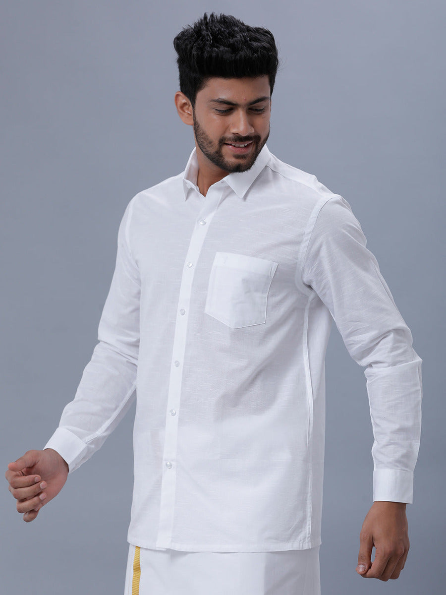 Mens Cotton White Full Sleeves Shirt Celebrity White 32 -Side alternative view