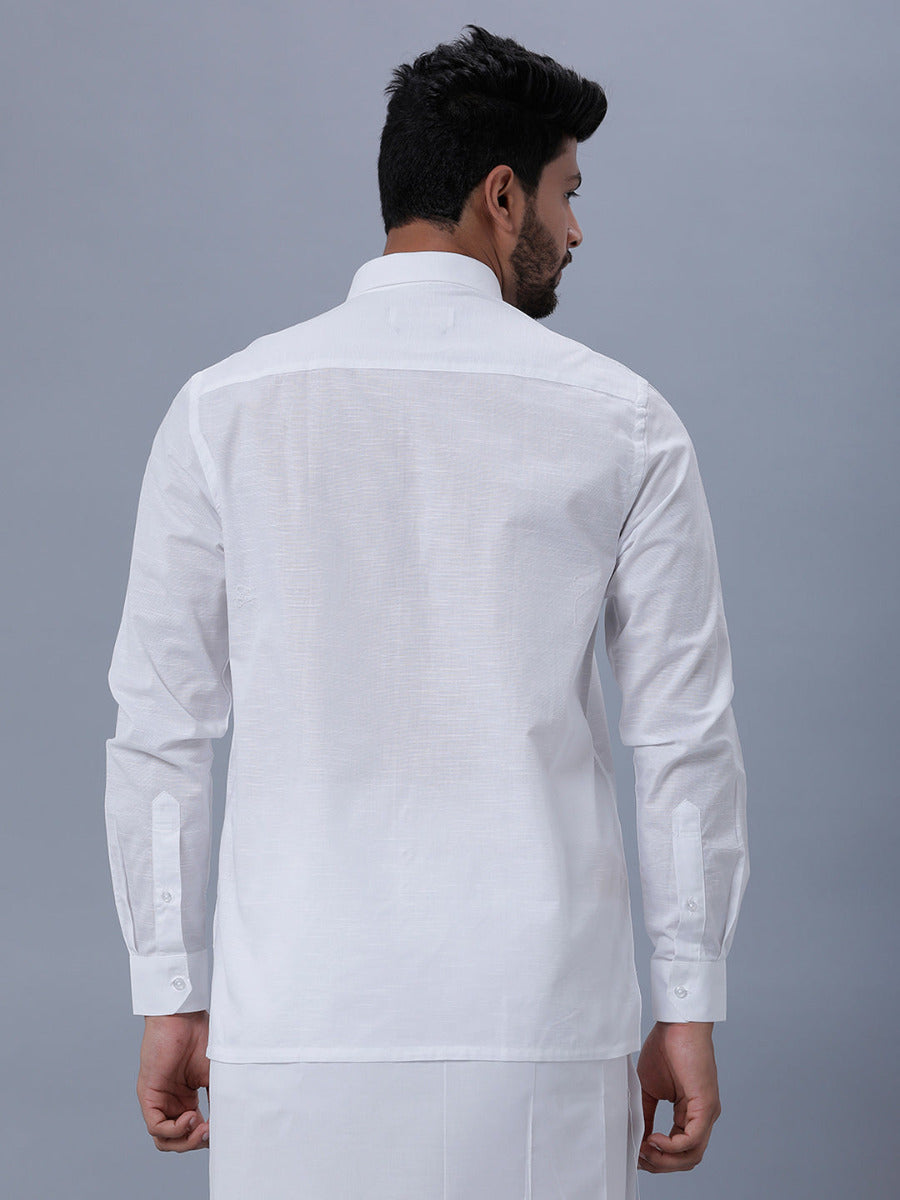 Mens Cotton White Full Sleeves Shirt Celebrity White 32 -Back view