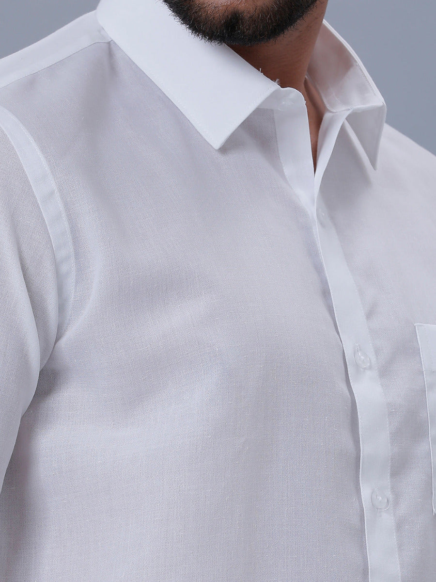 Mens Cotton White Half Sleeves Shirt Leader White -Zoom view