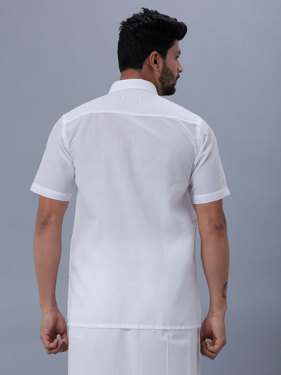 Mens Cotton White Half Sleeves Shirt Leader White -Back view