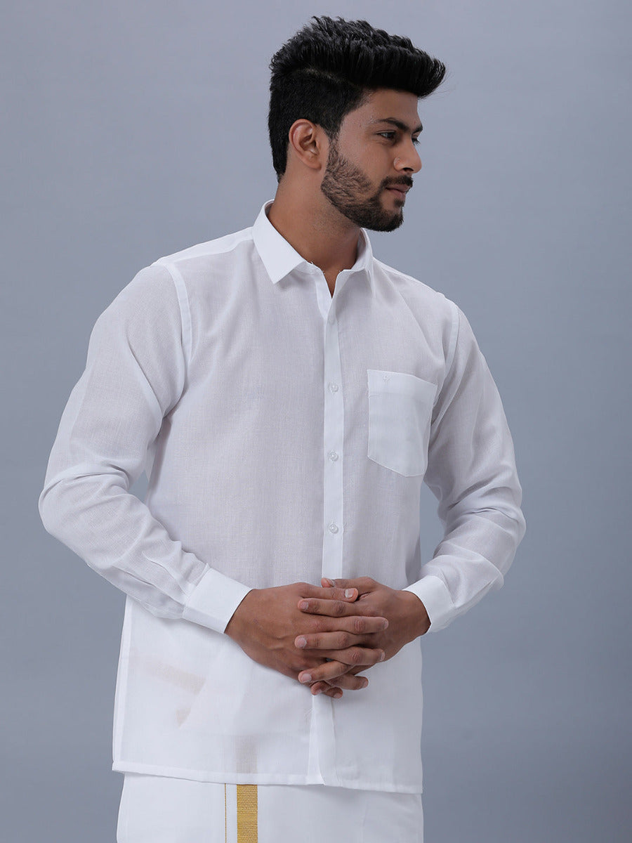 Mens Cotton White Full Sleeves Shirt Leader White-Side alternative view