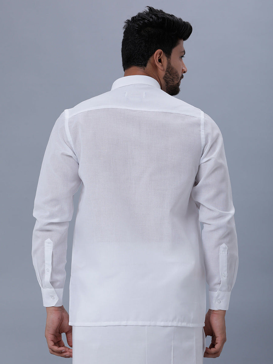 Mens Cotton White Full Sleeves Shirt Leader White -Back view