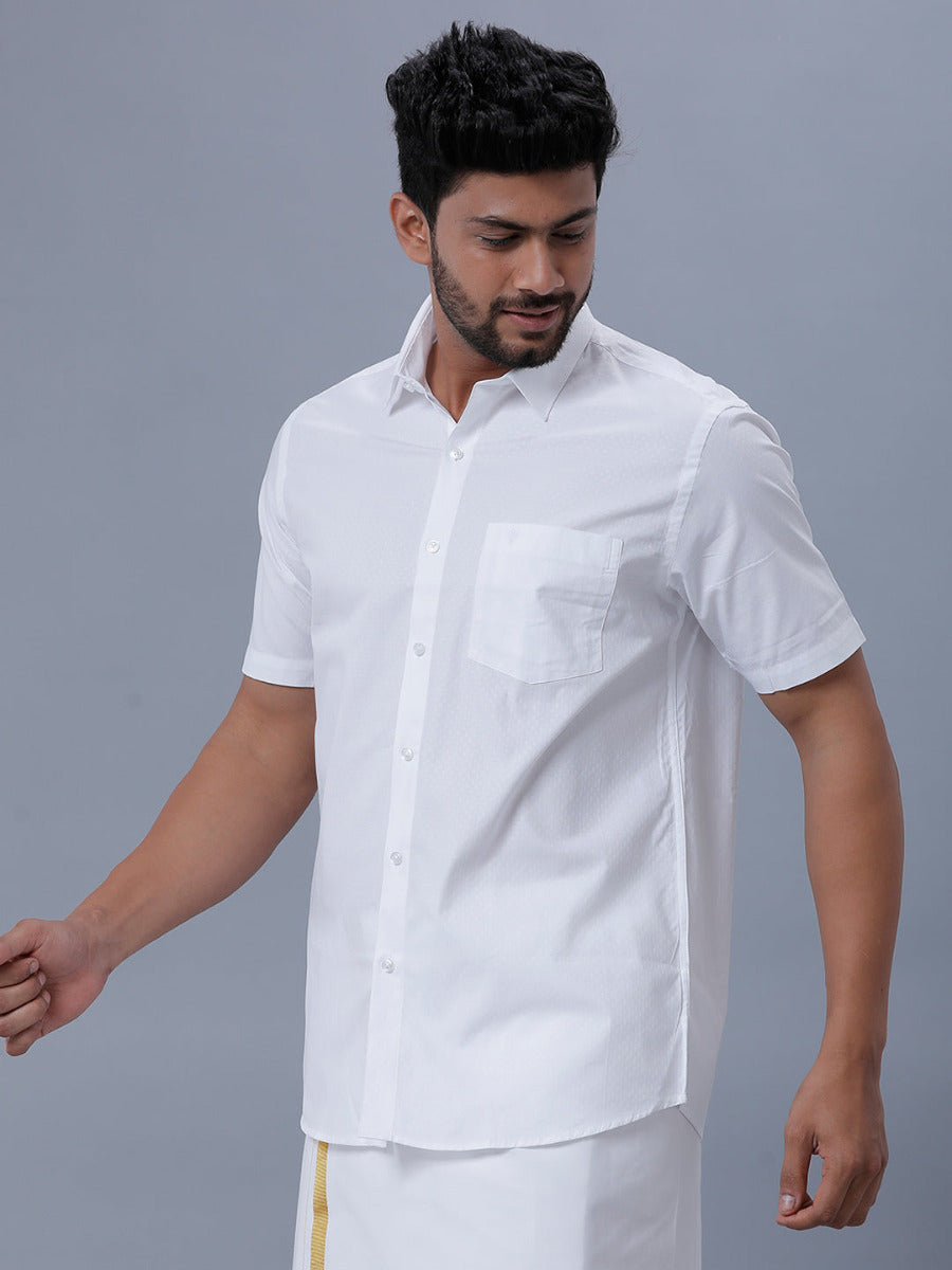 Mens Cotton White Half Sleeves Shirt Unicorn 3 -Side view
