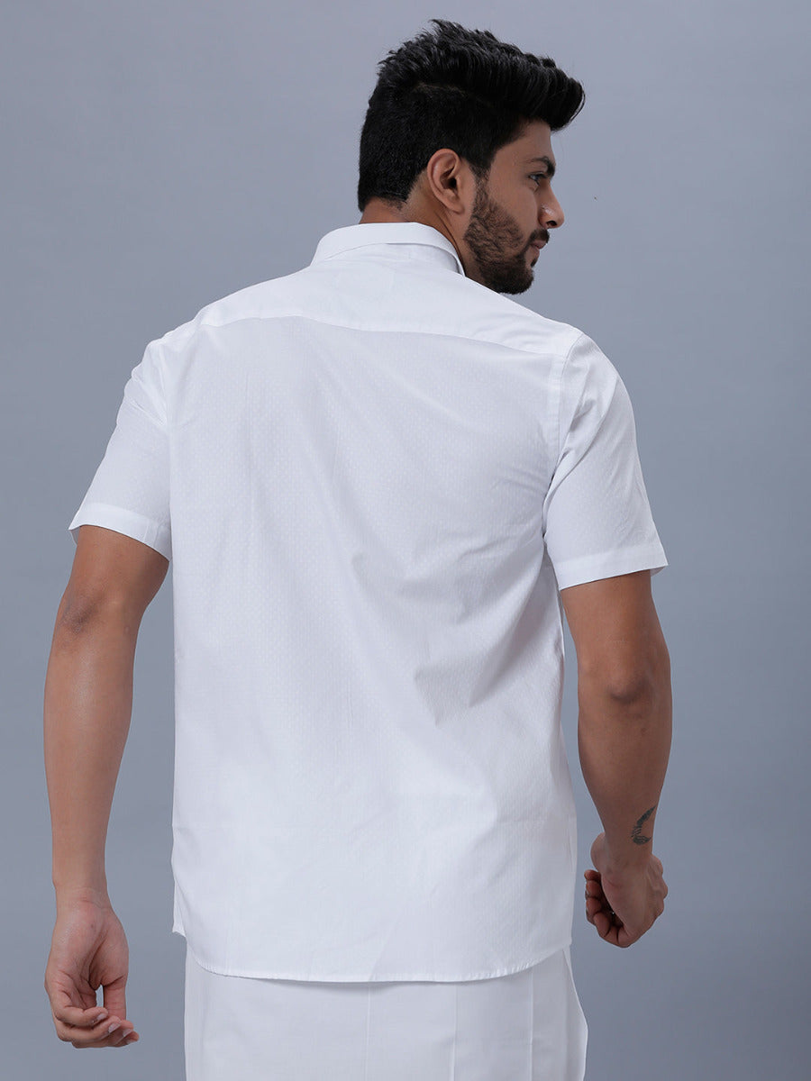 Mens Cotton White Half Sleeves Shirt Unicorn 3-Back view