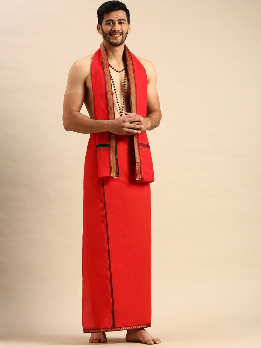 Mens Devotional Dhoti & Towel Set Mercury Red-Side alternative view