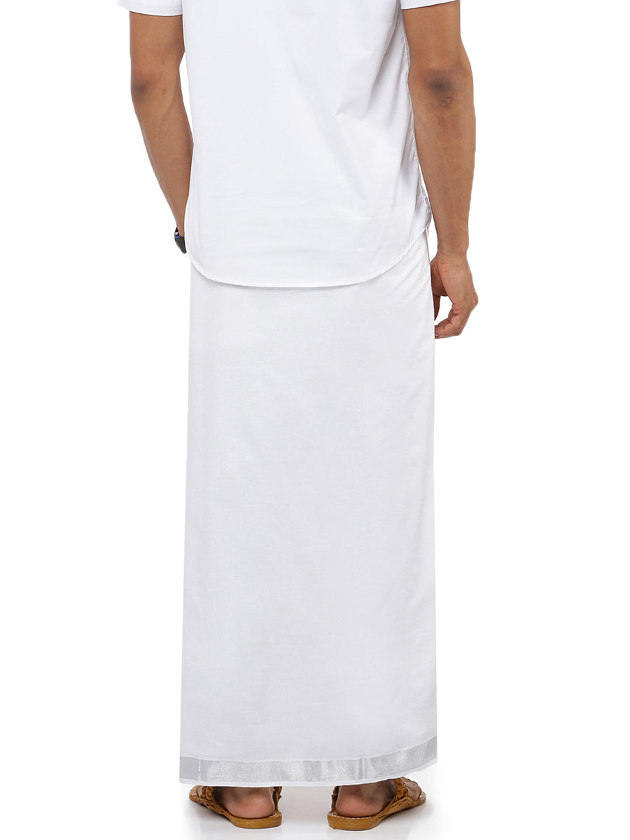 Mens Double Dhoti with Jari 1 1/2 Border Silver Earth-Back view