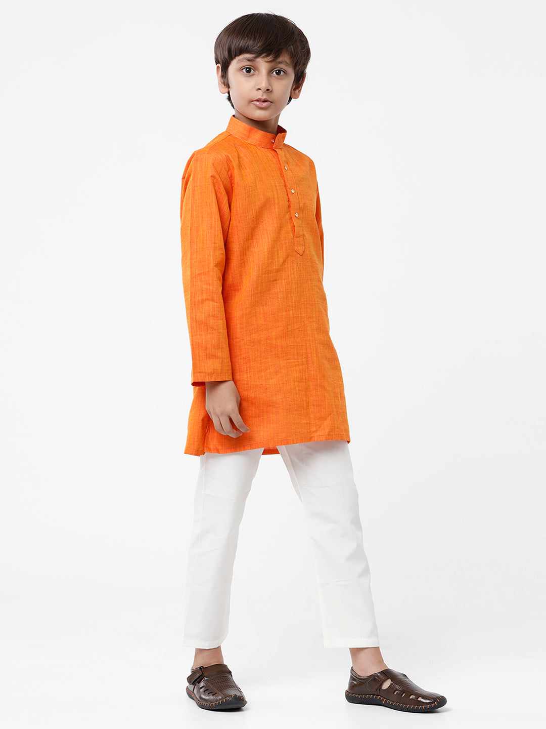 Boys Kurta Pyjama Set Orange-Side view\