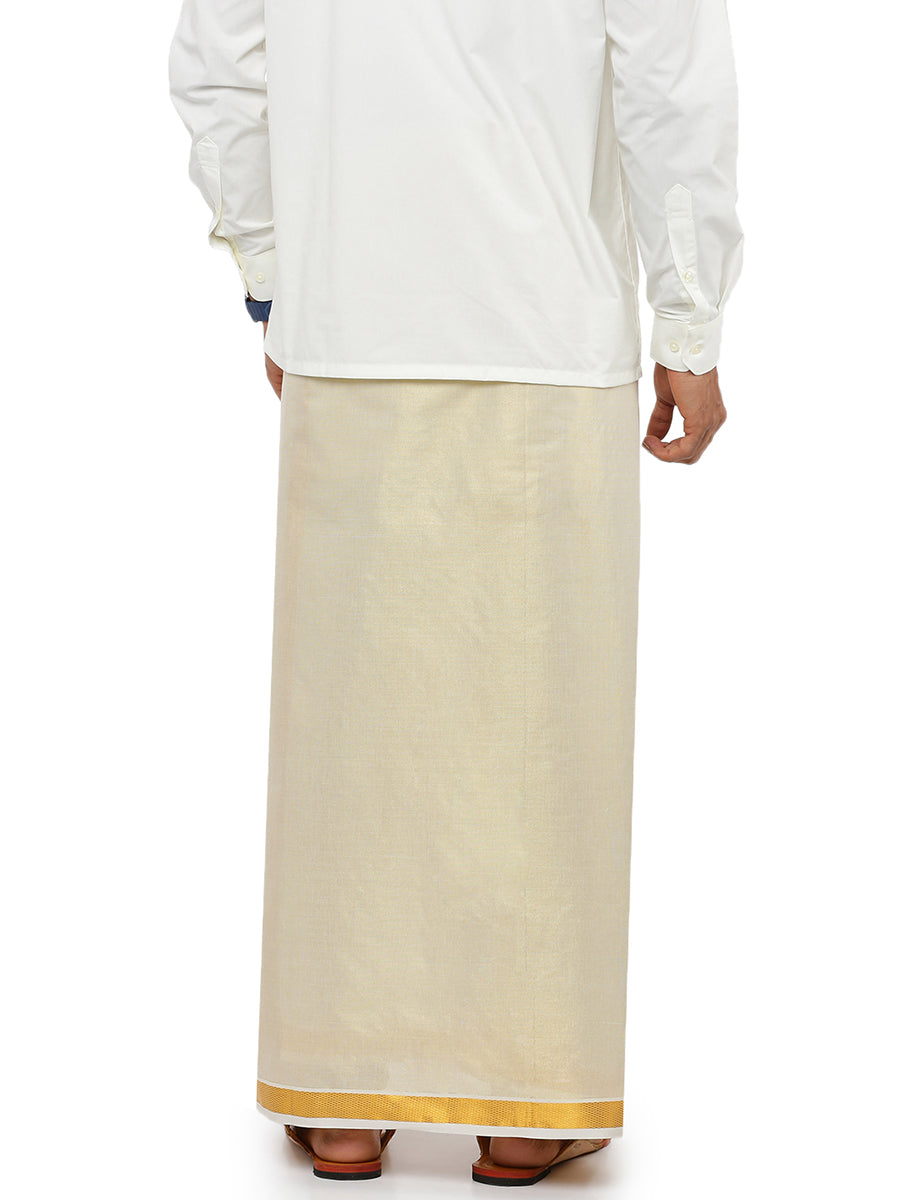 Mens Double Dhoti Cream with Gold Jari Border Gold Mineral-Back view