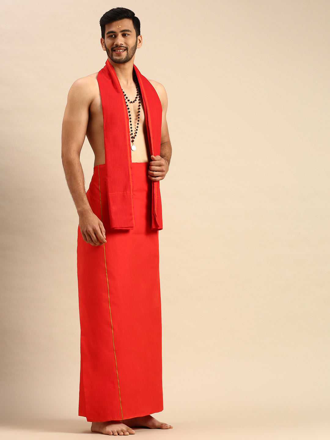 Mens Devotional Dhoti & Towel Set Golden Red-Side view