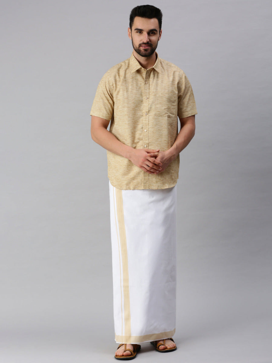 Mens Matching Border Dhoti & Half Sleeves Shirt Set Trendy CC1