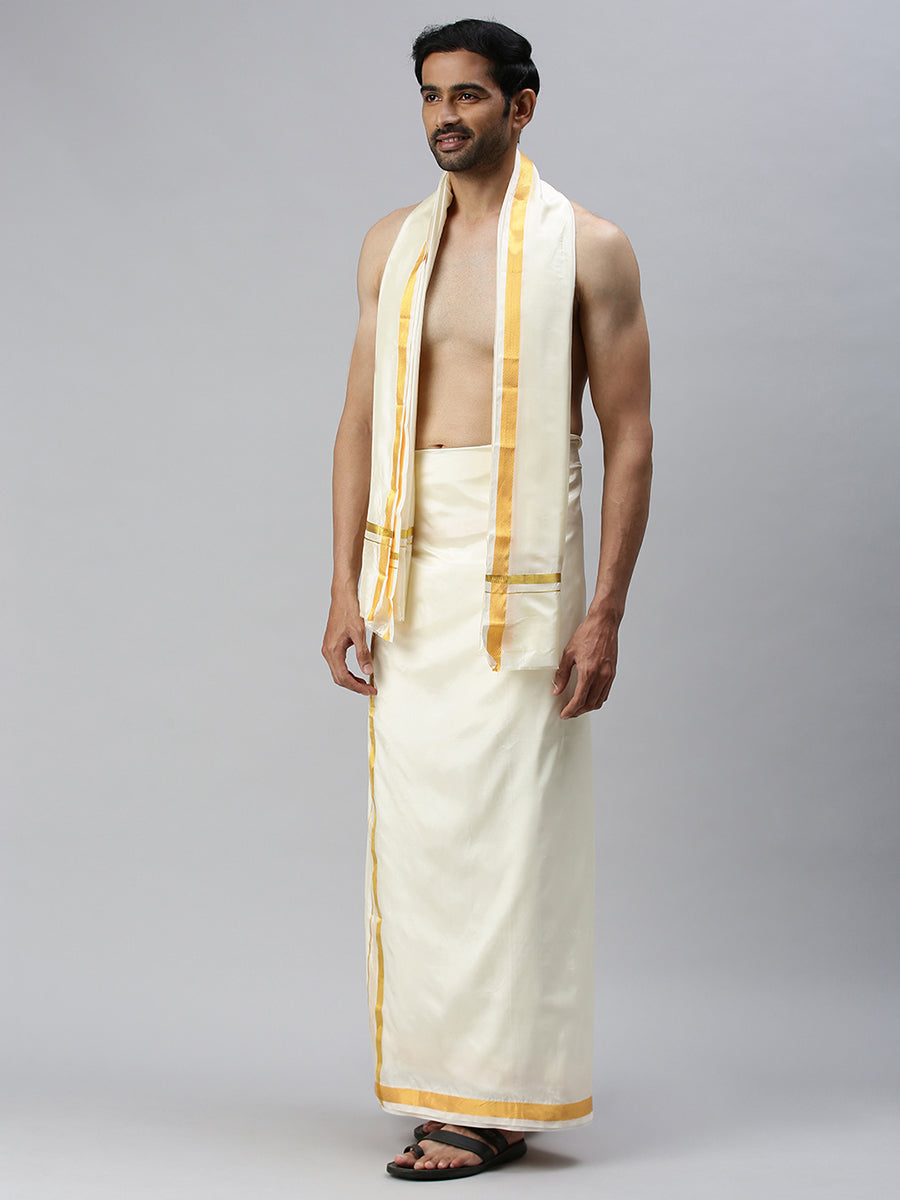 Mens Silk 1 1/2" Dhoti & Towel (8+4) Kalyana Sandhosa