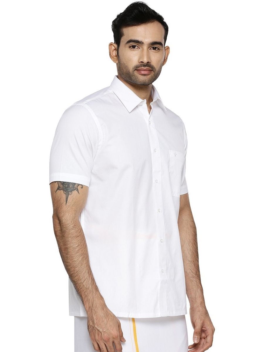 Mens Cotton White Shirt Half Sleeves Royal Cotton