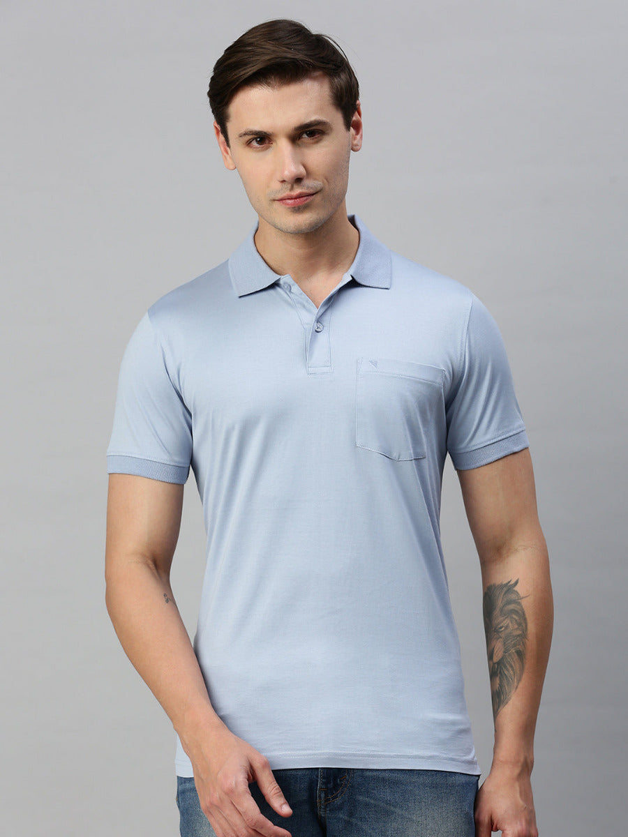 Mercerised Polo Flat Collar T-Shirt Blue with Chest Pocket MP6