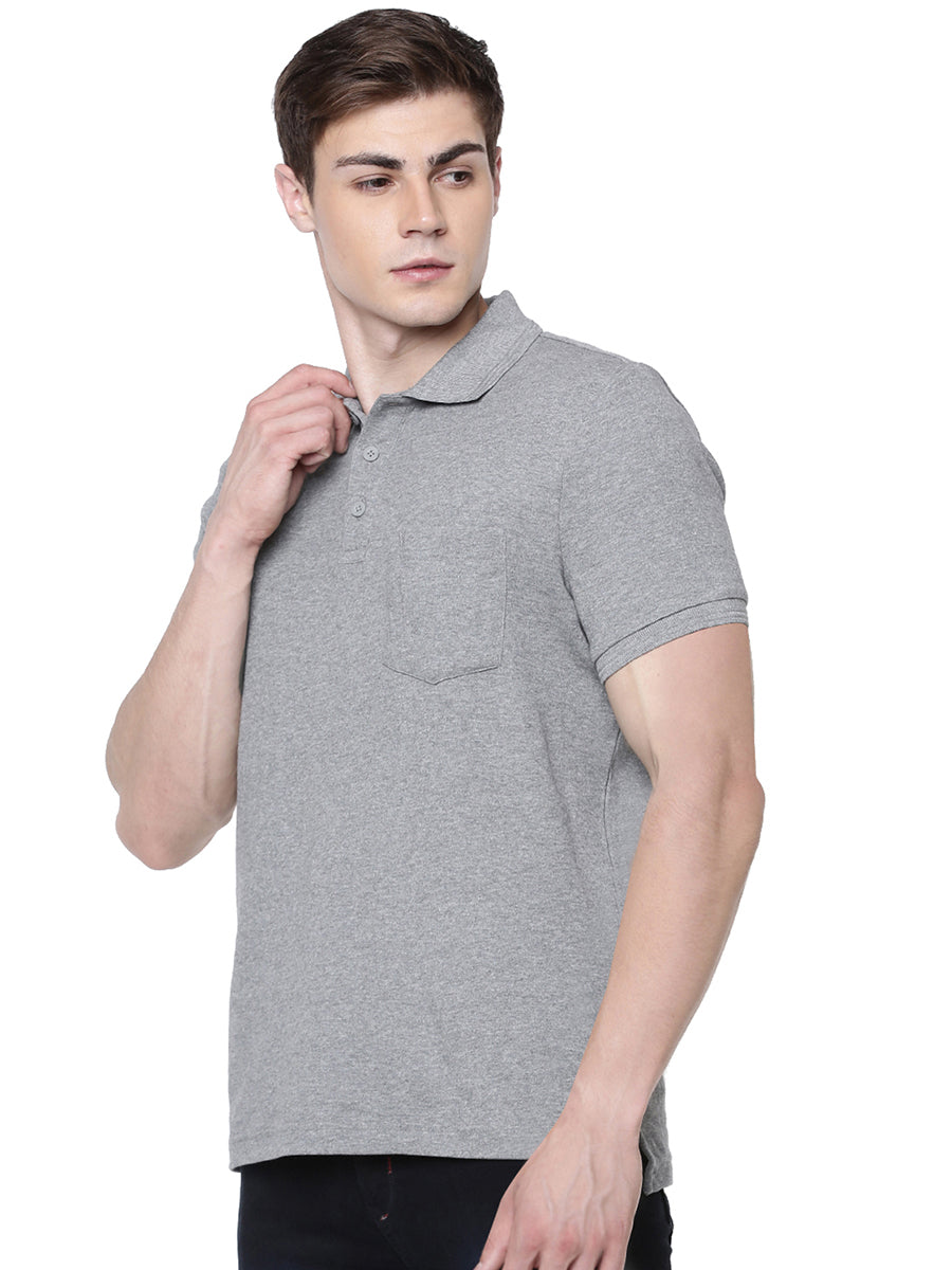 Super Combed Cotton Polo T-Shirt Grey Melange with Chest Pocket-Side view