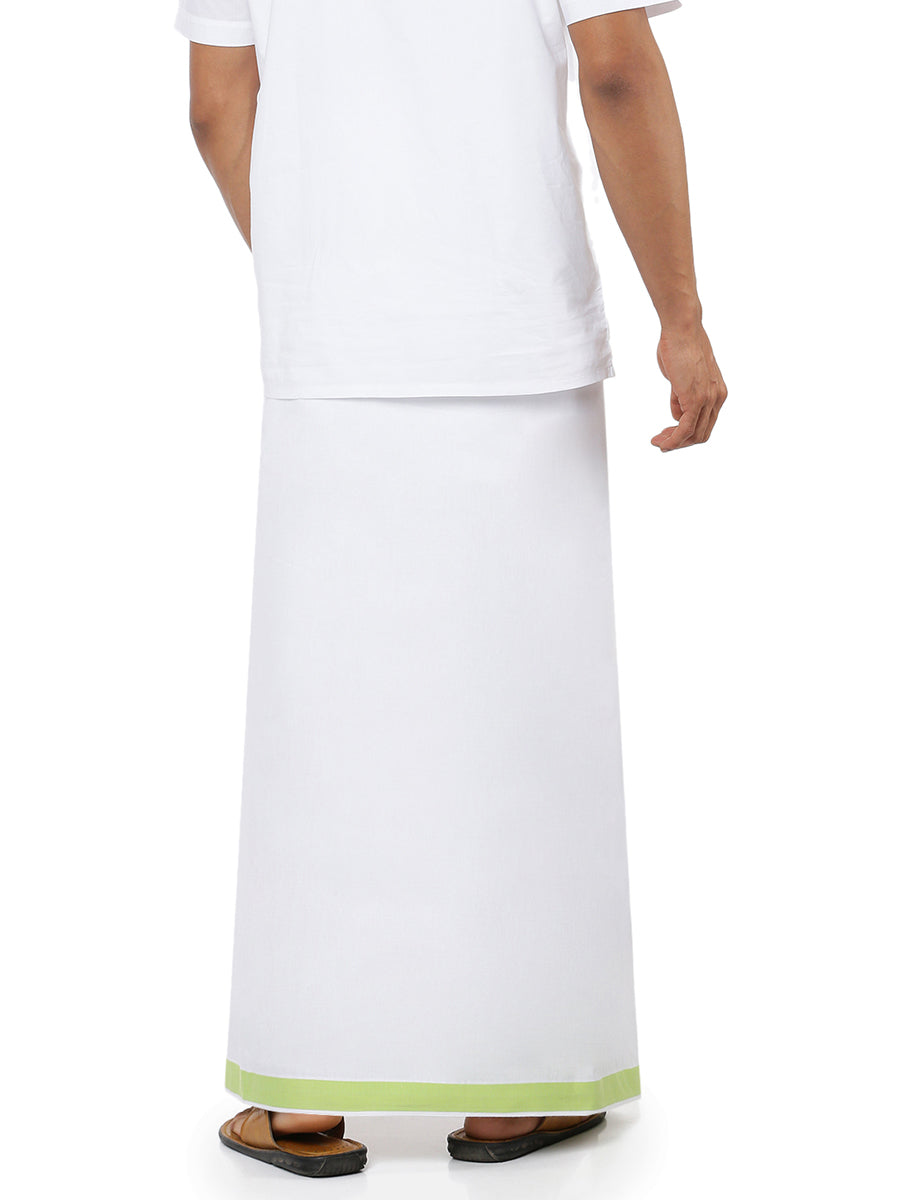 Mens Double Dhoti White with Fancy Border Redfort Special Green-Back view