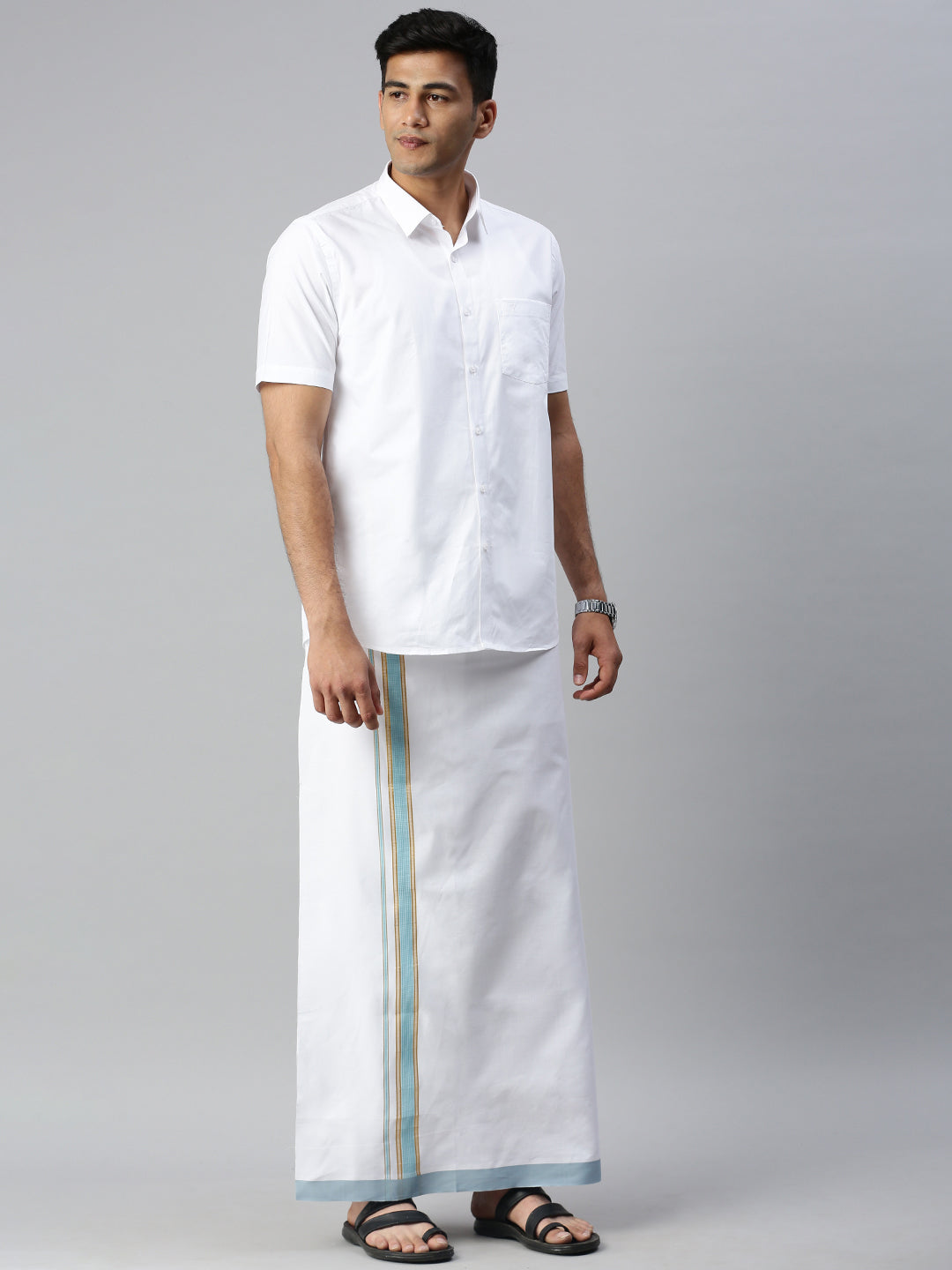 Mens Single Dhoti with Fancy Border Grand Royal Blue-Full view