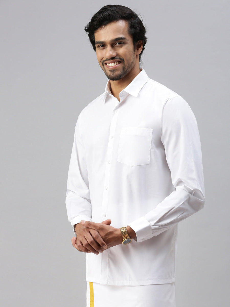 Mens Wrinkle Free White Shirt Full Sleeves Soft Touch-Side view