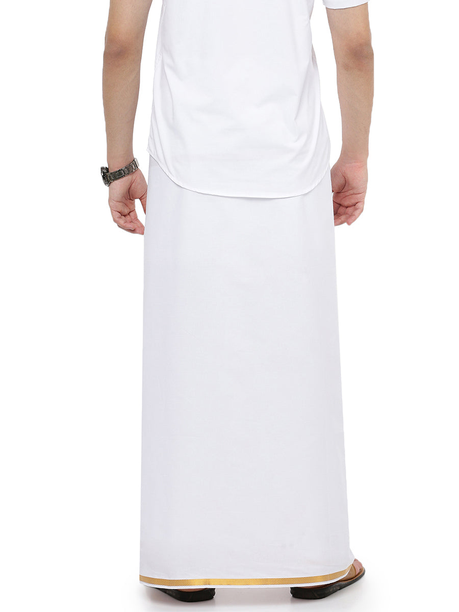 Mens Double Dhoti White with Gold Jari 1/2" Goldsmith-Back view