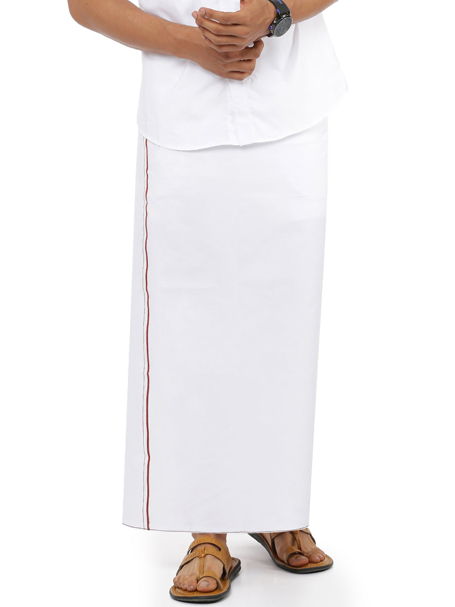 Mens White Dhoti with Small Border Moontex MY (2 PCs Combo)-Front view