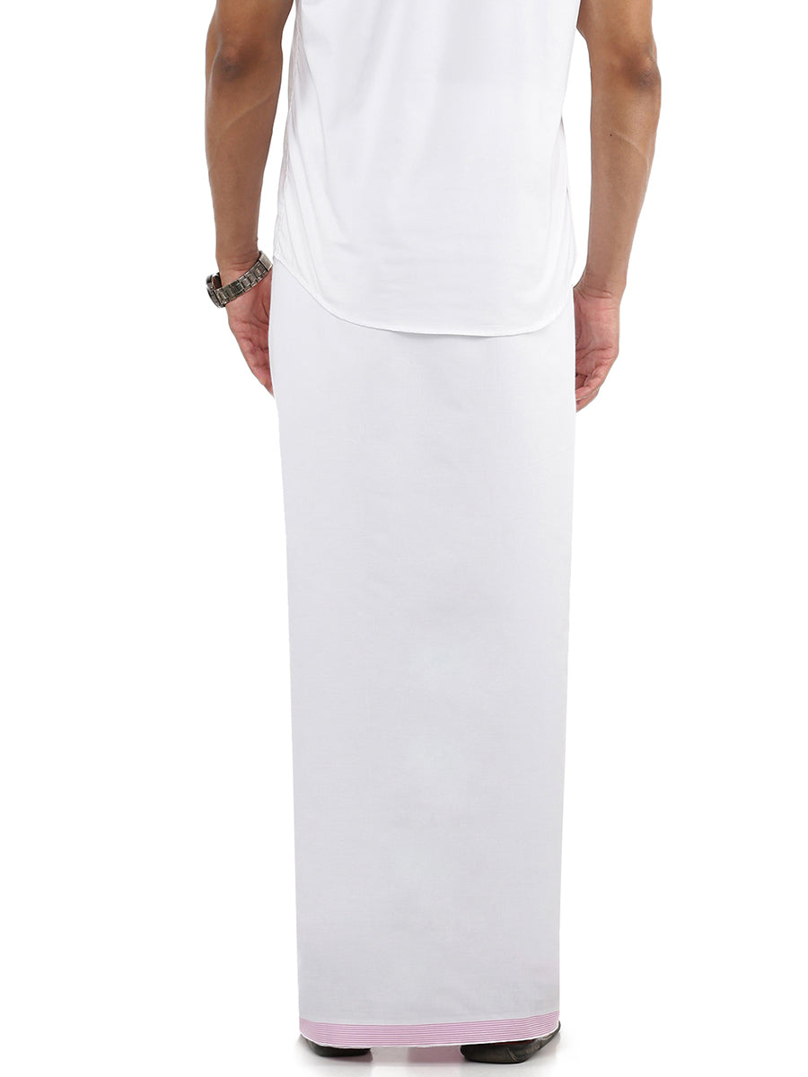 Mens Double Dhoti White with Fancy Border Prompt Light Pink-Back view