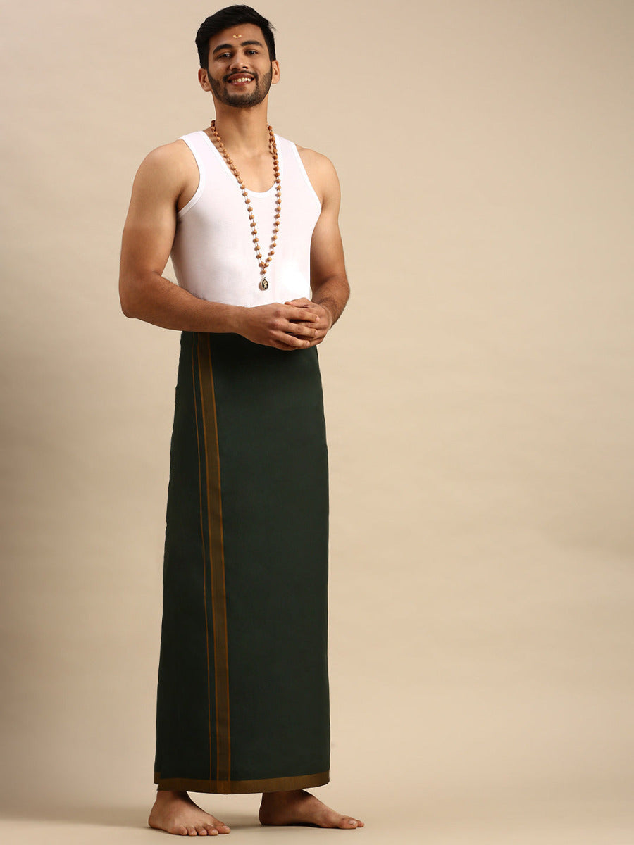 Men Fancy Border Single Layer Dhoti Ahimsa Bottle Green