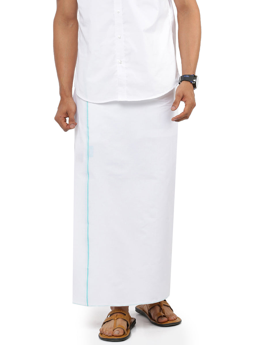 Mens White Dhoti with Small Border Libra MG (2 PCs Combo)-Front view