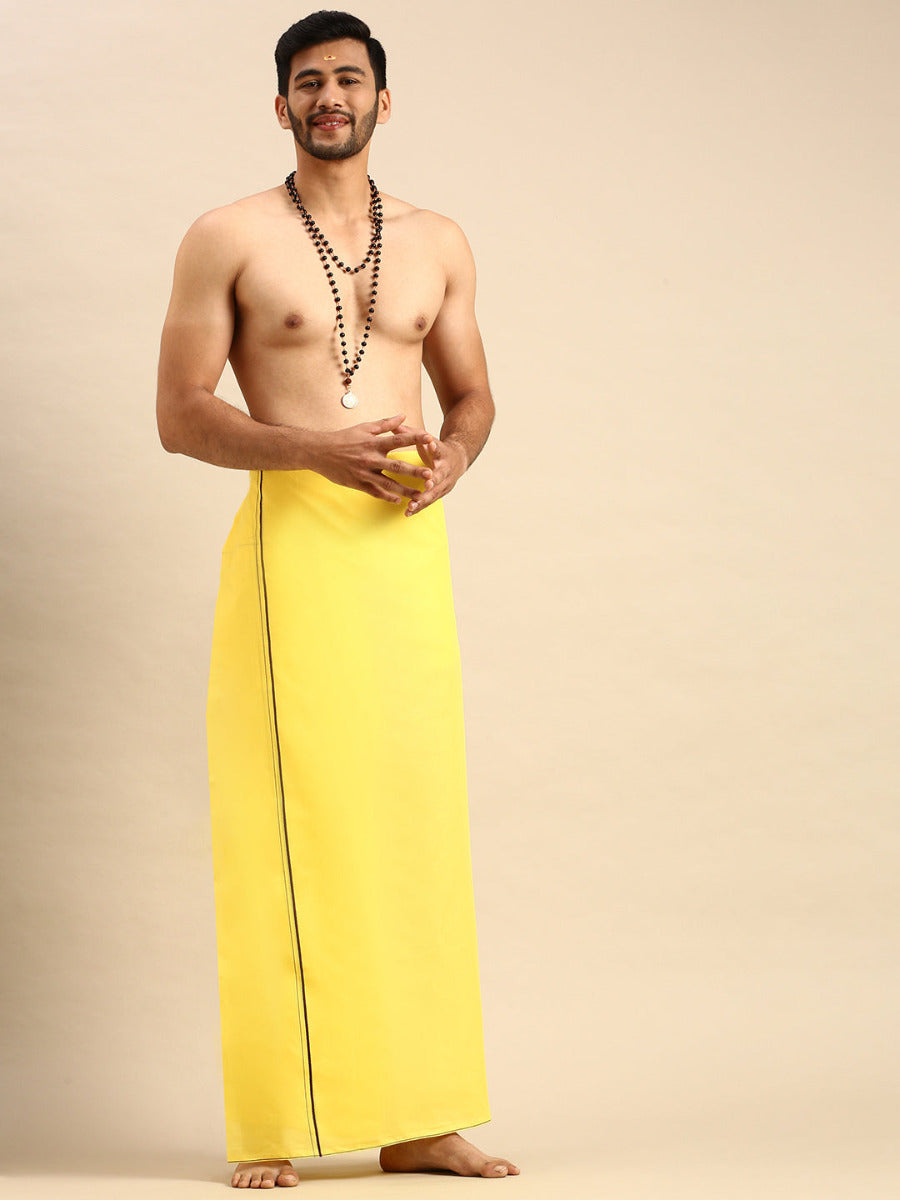 Mens Color Dhoti with Small Border Sudhan Yellow-Side view