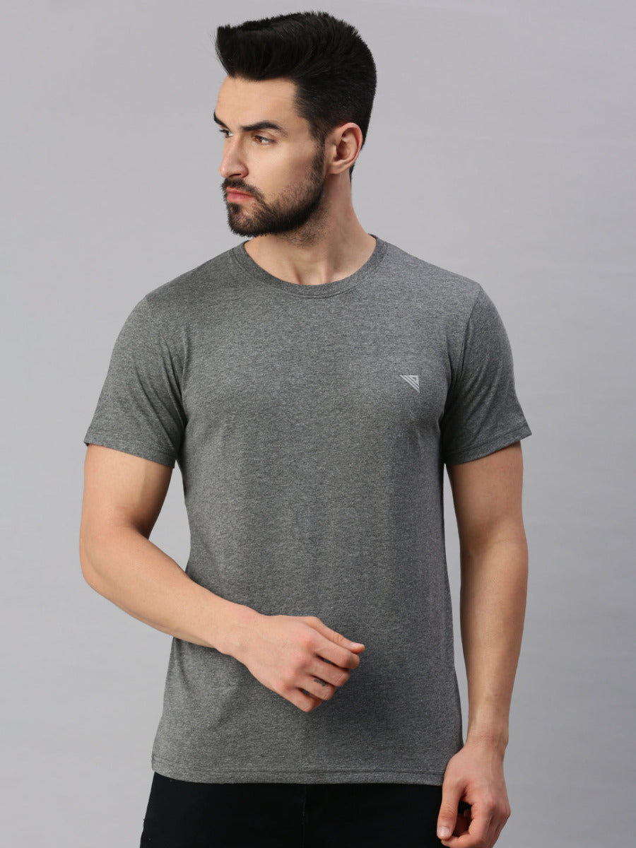 Crew Neck Printed Super Combed Cotton T-Shirt VP5 (2 Pcs pack)-Grey
