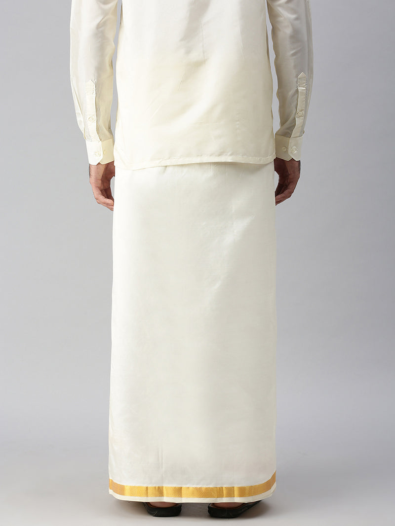 Mens Pure Silk Cream 3/4" Dhoti & Shirt Bit Purna Mithra