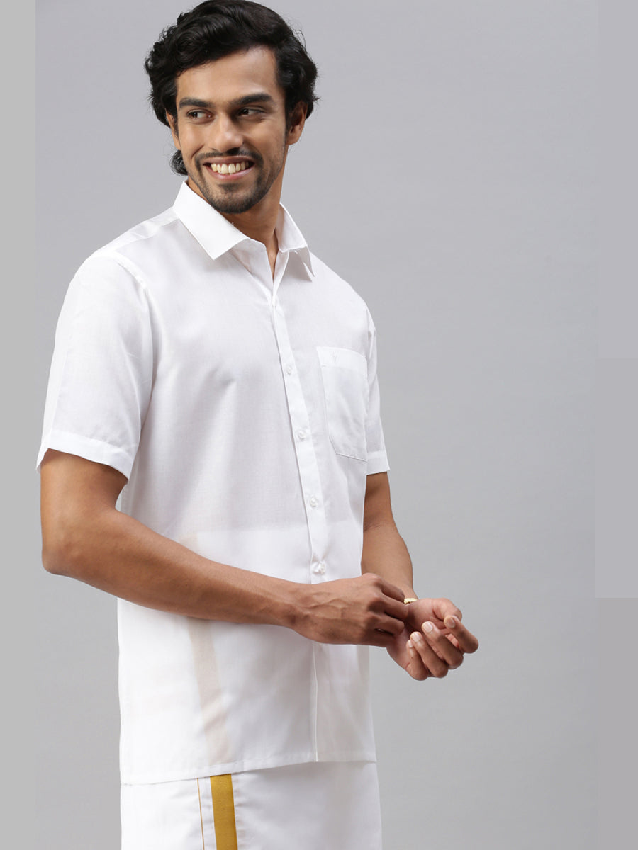 Mens Poly Cotton Half Sleeves White Shirt Expert-Side view