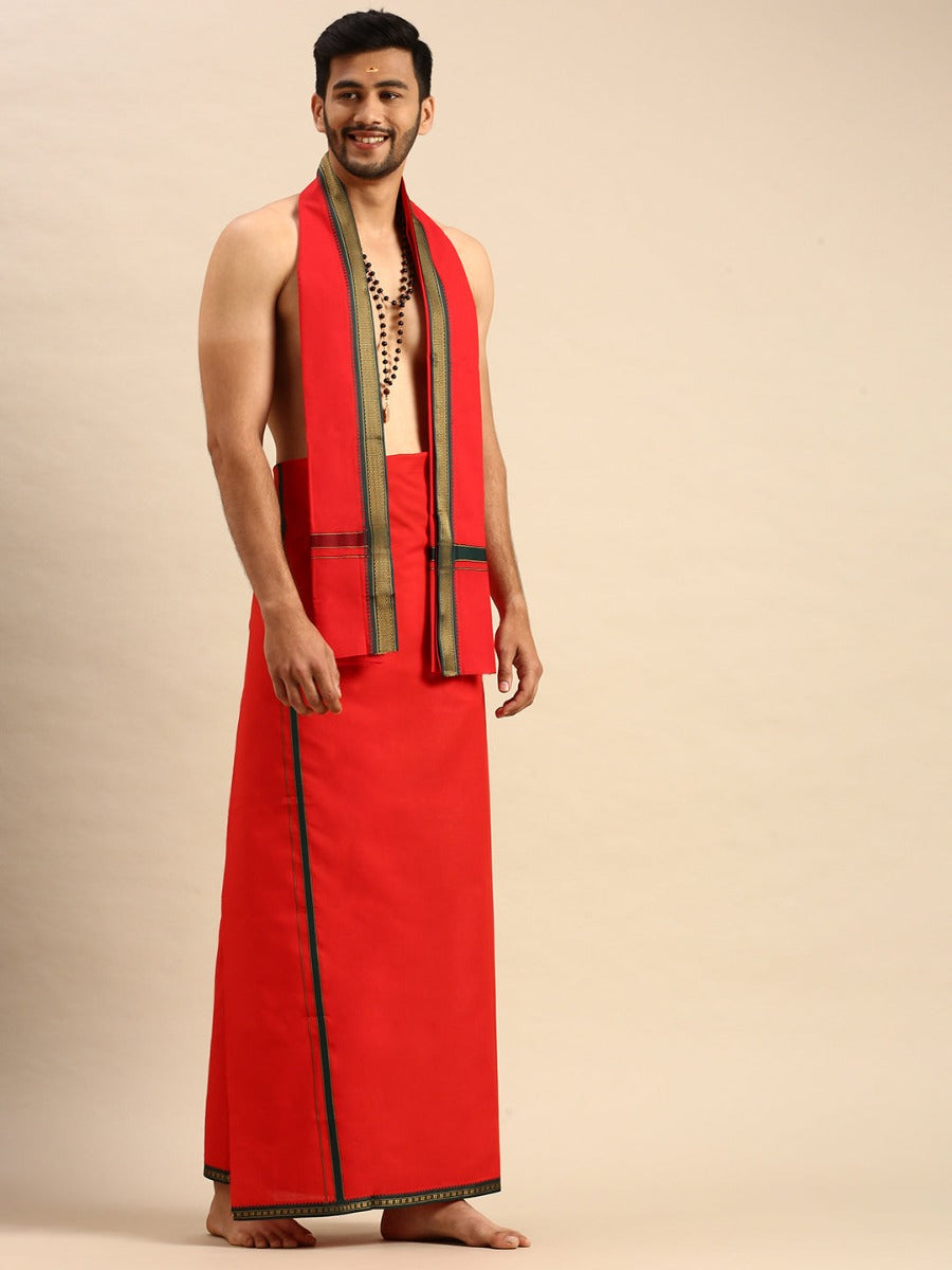 Mens Devotional Dhoti & Towel Set Mercury Red-Side view
