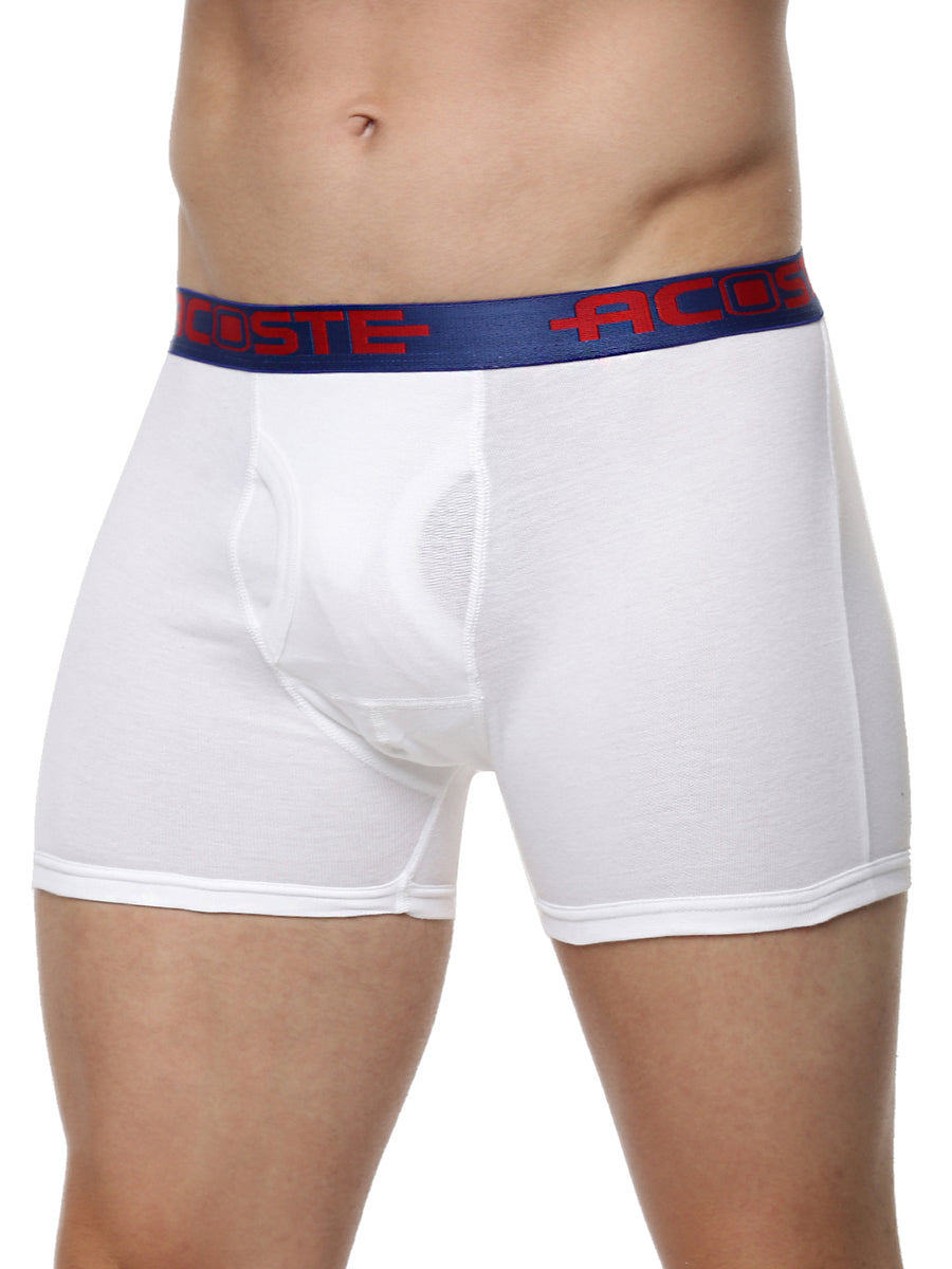 Mens Snug Fit Soft Combed 1 * 1 Rib Outer Elastic Solid White Trunks Acoste 1013 (2 PCs Combo Pack)-Zoom view