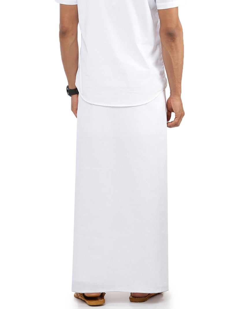 Mens Double Dhoti White with Small Border Treat Grey