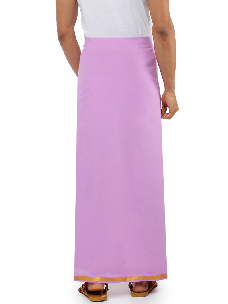 Mens Color Dhoti with Gold Jari Border Pink Daisy 4