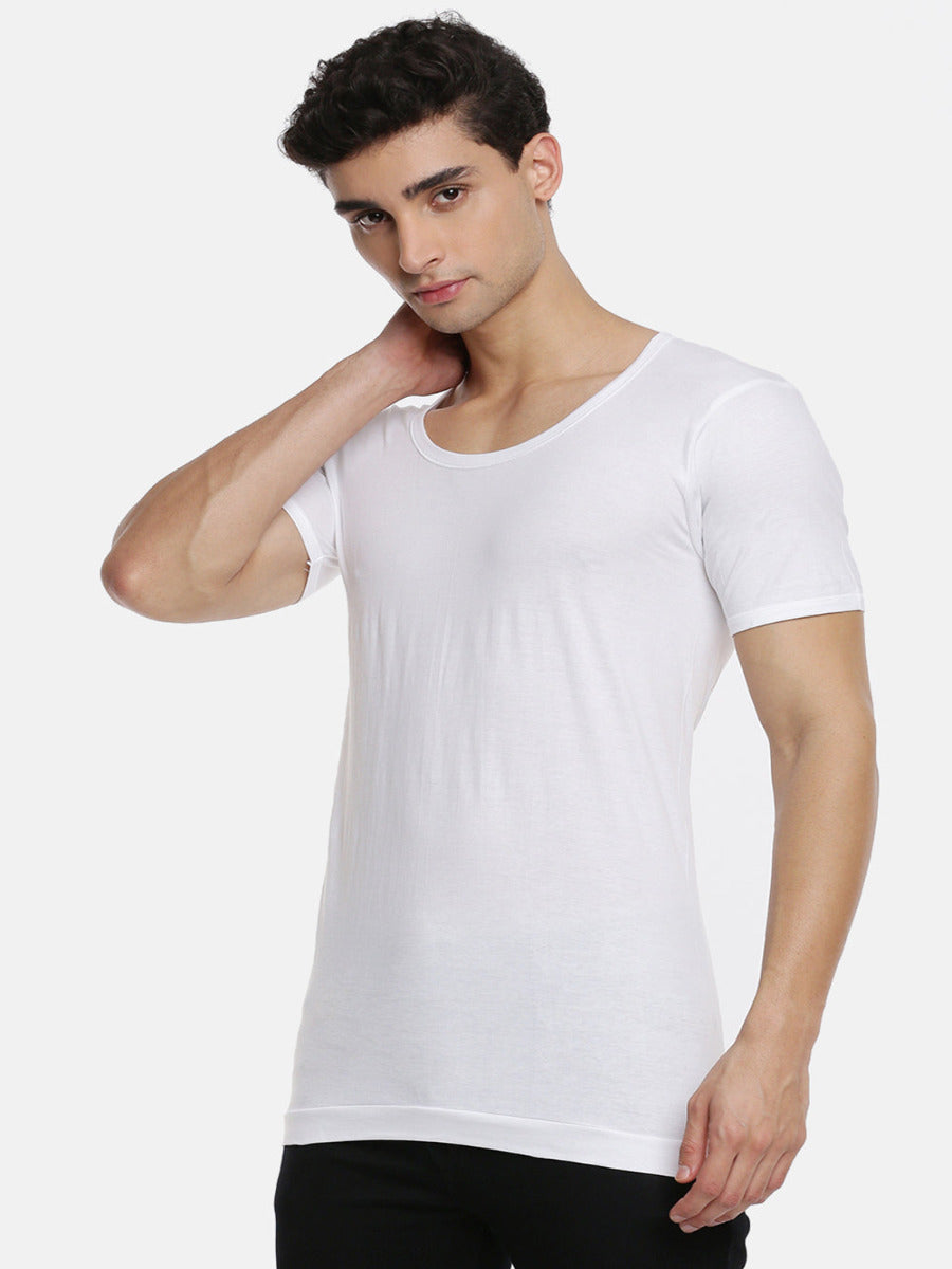 Mens Fine Cotton Classic Knitted White Banian RNS Sukra (2Pcs Pack)-Side view