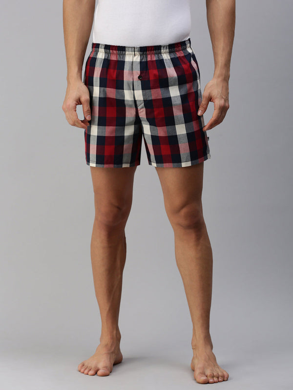 Mens Checked Woven Boxer Shorts Red WS6