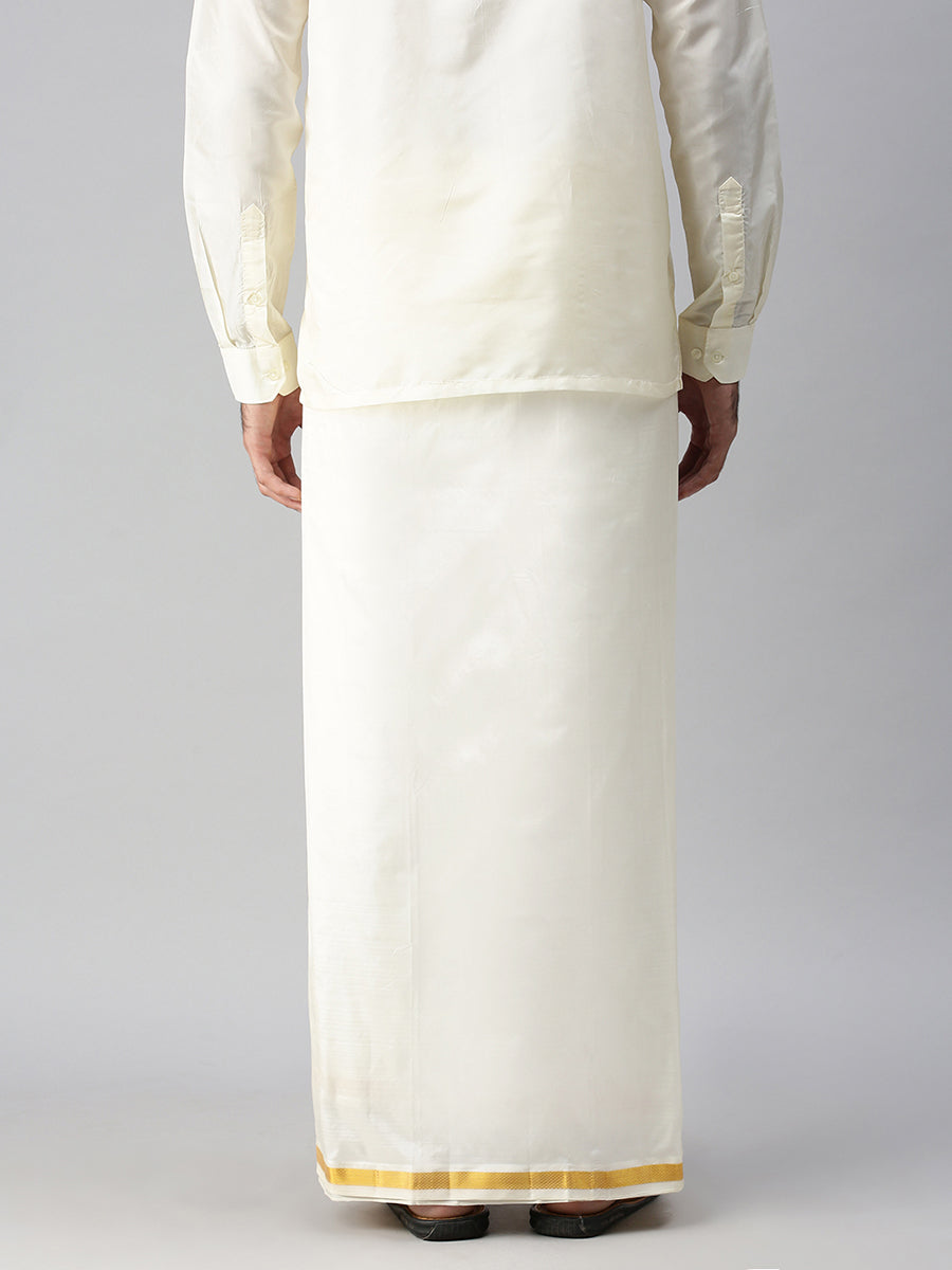Mens Pure Silk Cream 1/2" Dhoti & Shirt Bit Purna Mithra-Back view