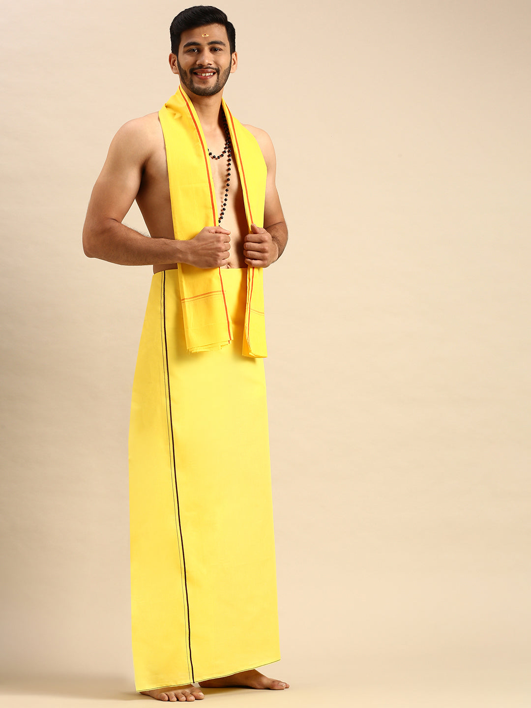 Mens Devotional Dhoti & Towel Set Sudhan Yellow