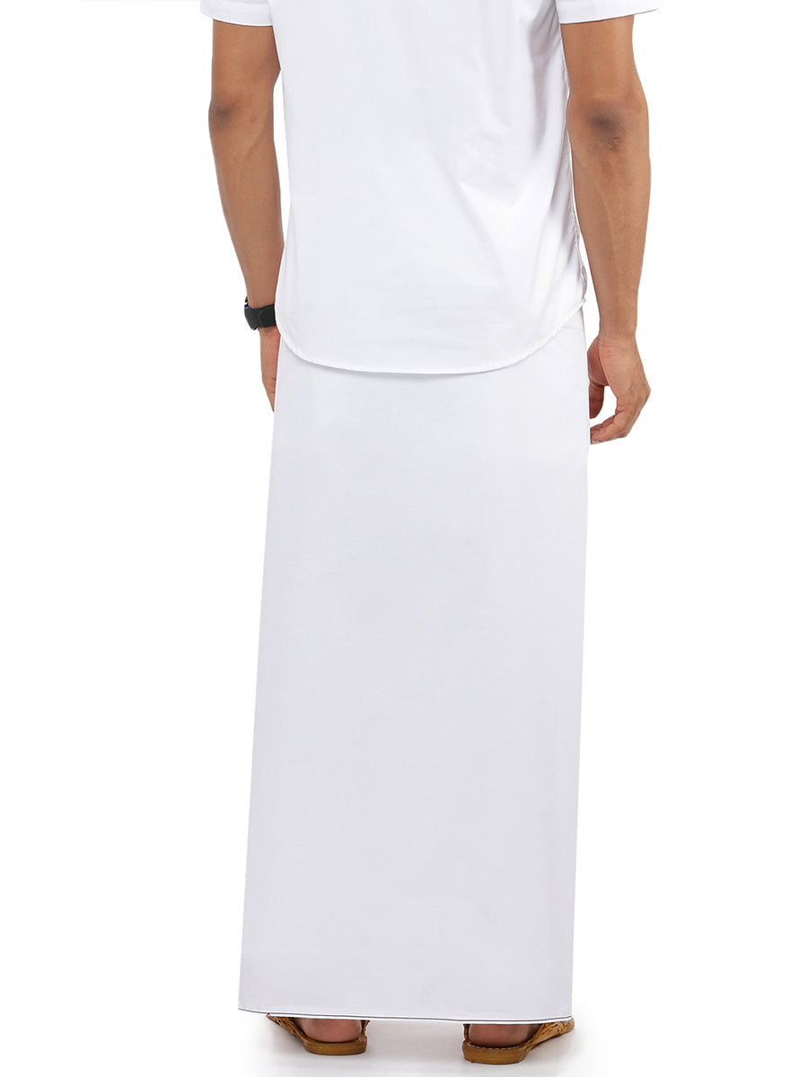 Mens Single Dhoti White with Small Border Ice Gold Maroon-Back view