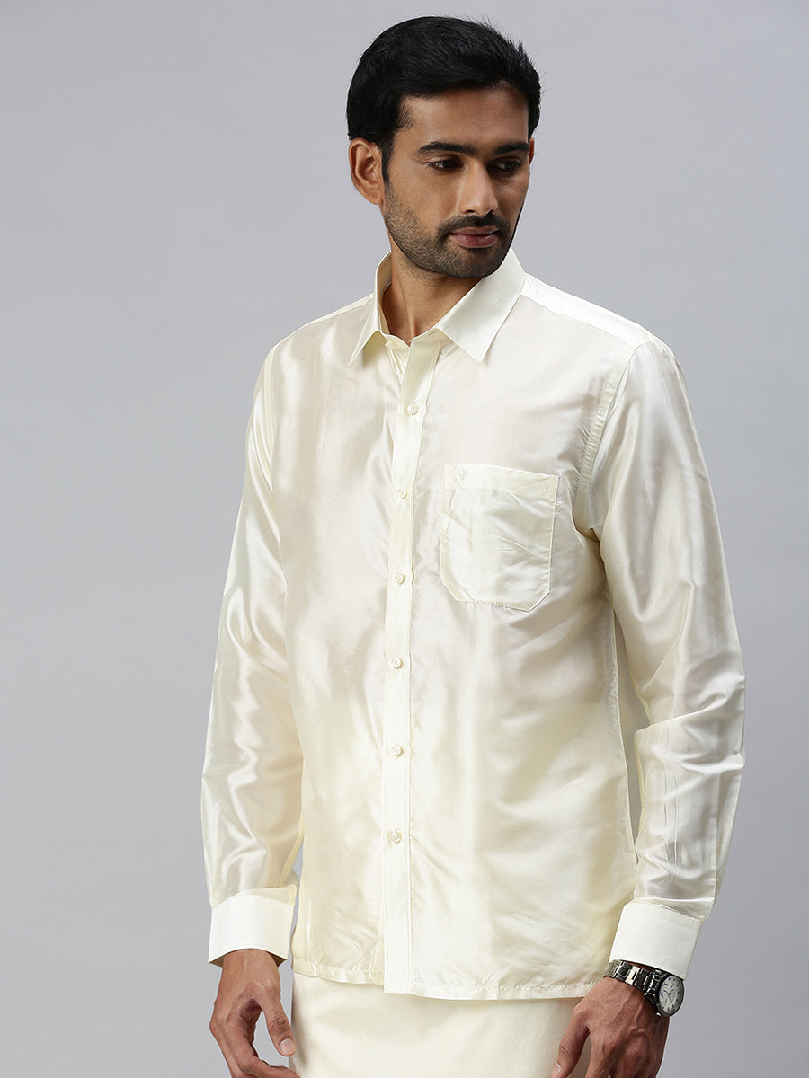 Mens Silk Feel Cream Full Sleeves Shirt-Side view