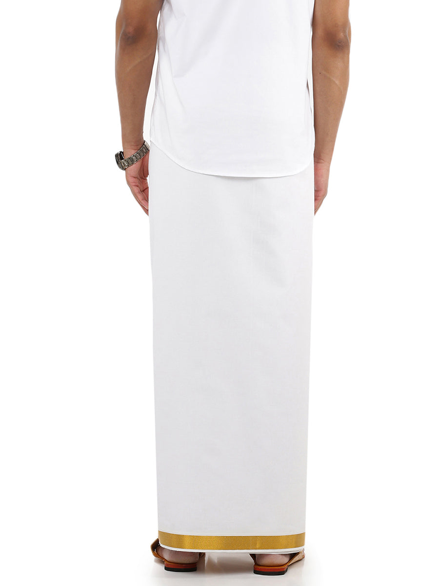 Mens Double Dhoti White with Gold Jari 3/4" PonmanMens Double Dhoti White with Gold Jari 3/4" Ponman-Back view